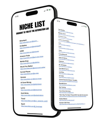 Dual phones displaying a list of viral social media niches.